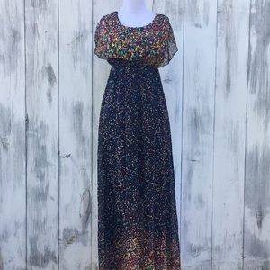 maxi dress gown confetti print flowy split sleeve